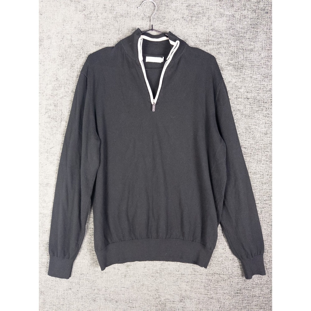Collars and Co Mens Pullover Sweater M Black Colorblock Cotton Cashmere Q Zip